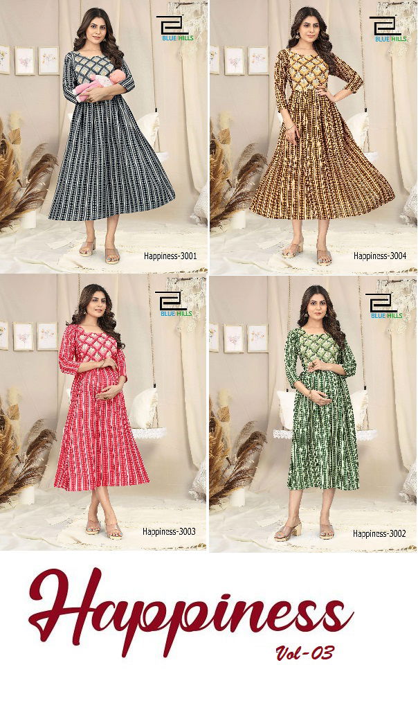 Happiness Vol 3 By Blue Hills Long Printed Kurtis Catalog